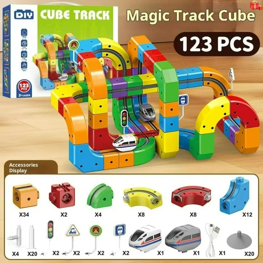Kids Toys Electric - ชุดรางแม่เหล็กไฟฟ้าพร้อมยานพาหนะต้านแรงโน้มถ่วง ของเล่นสร้างสรรค์ STEM ประกอบเอง 100+ ชิ้น