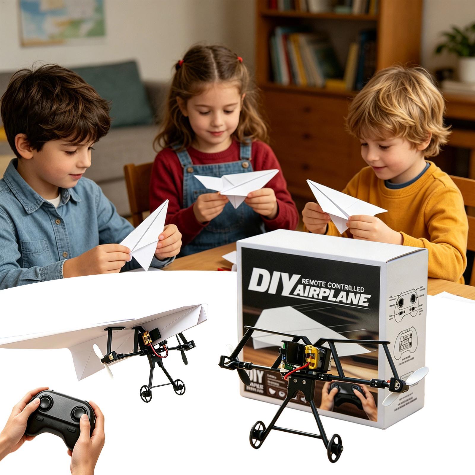 Kids Toys Electric - ชุดเครื่องบินกระดาษ DIY RC พร้อมไจโรกันสั่น เครื่องบินบังคับวิทยุไฟฟ้าสำหรับเด็กชายและเด็กหญิง เล่นได้ในสวนหลังบ้าน